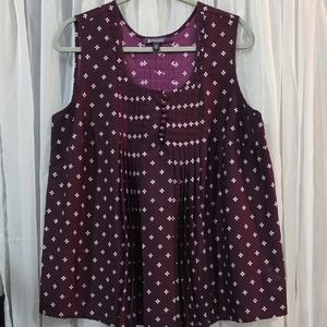 #149 Roaman's Plum Sleeveless Blouse with Geometric Pattern